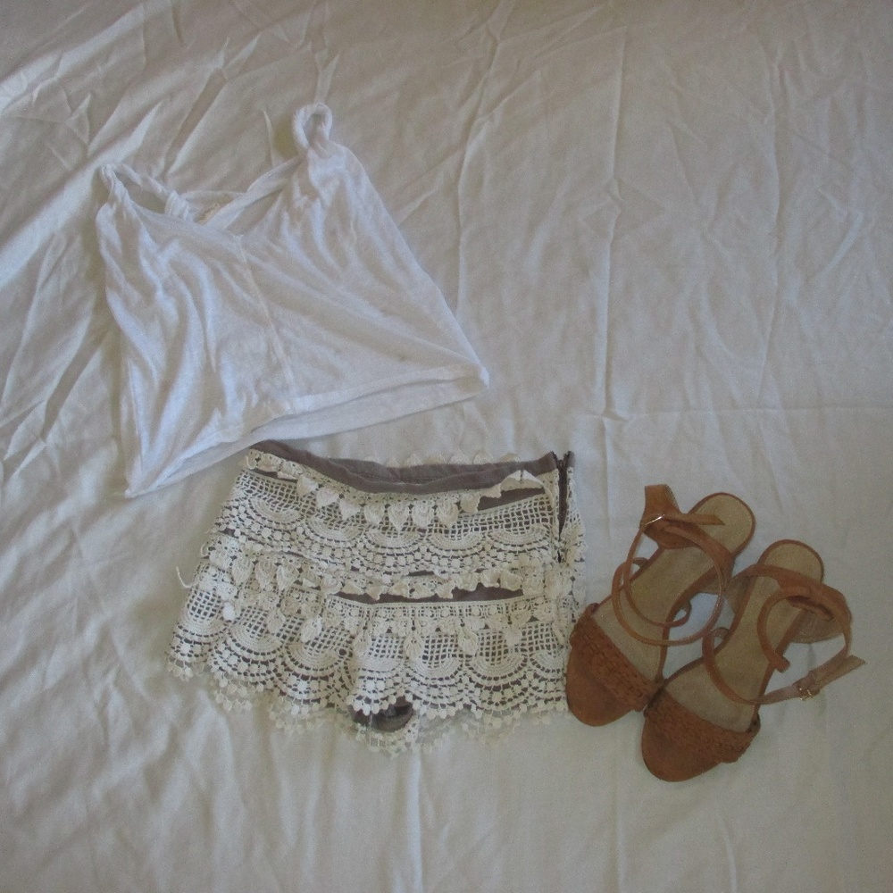 Lush Brown/Gray and Lacy White Shorts